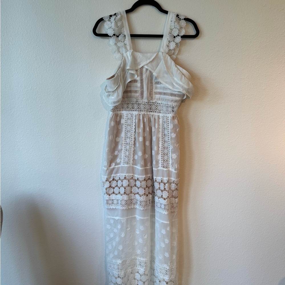 Elegant White Lace Midi Dress